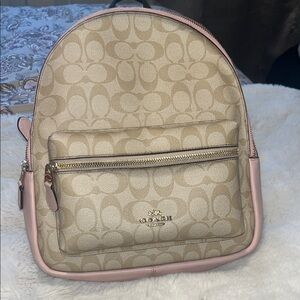 Coach Signature Beige and Pink Backpack